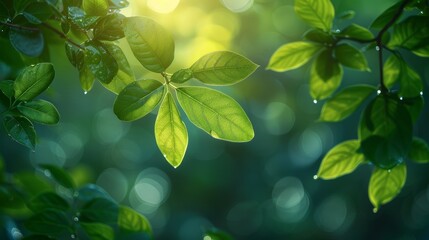 Summer green leaves in the garden under sunlight. Natural green leaves used as spring background or...