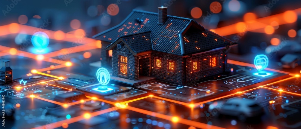 Aufkleber Voice-activated smart home. Connected smartphone with IOT smart devices in your house and your car. Smart speaker recognizes voice commands. 5G wireless connection with the Internet of Things.