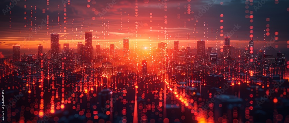 Aufkleber Internet communications concept with 5G technology, IOT tech in smart cities of the future. Wireless networks for urban infrastructure. High speed internet. WiFi.