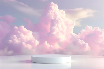 product display white podium with subtle pink cloud sky background