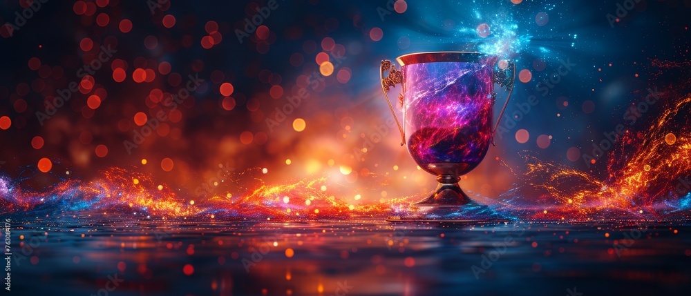 Aufkleber this is an abstract image of a champion cup in hand, representing a starry sky or space, composed of