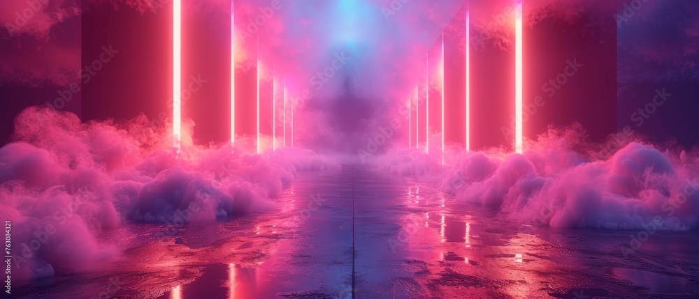Aufkleber 3d rendering of neon background concept. disco neon light background.