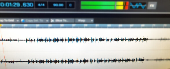 Audio sequencer on a computer. Recording music, songs. Software for writing music.