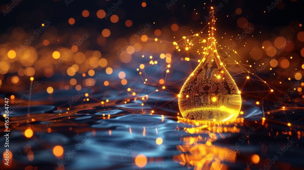 Aufkleber graphitic illustration of a golden oil drop falling on a geometric background. a light connection st