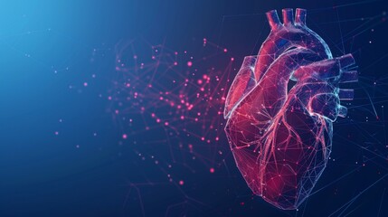 Human heart. Abstract 3d  illustration. Red cardio pulsation line isolated on blue background. Anatomy, cardiology medicine, organ health, medical science, healthcare, illness concept - obrazy, fototapety, plakaty