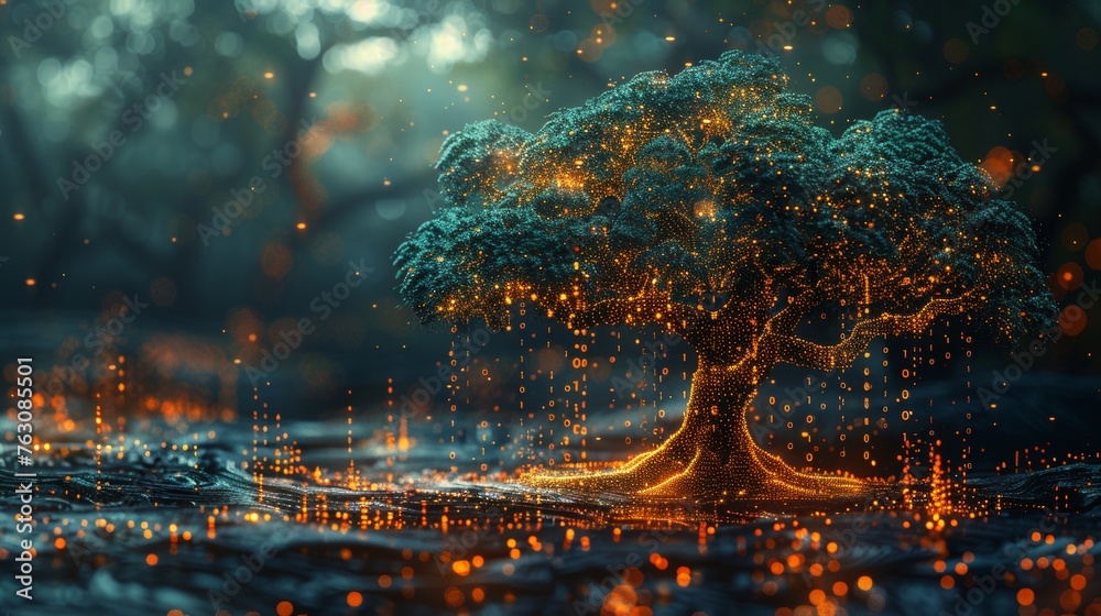 Leinwandbilder the concept of creating capital or investing or stock market is illustrated with a digital tree on a