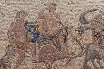 Triumph of Dionysos mosaic in House of Dionysos, Archaeological Park of Paphos city, Cyprus