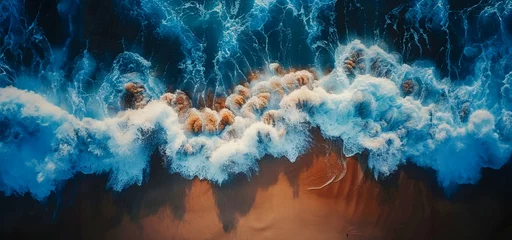 Foto op Canvas Overhead photo of crashing waves on the shoreline © Volodymyr