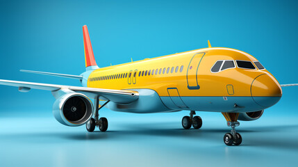 Fototapeta premium Passenger yellow airplane on dark blue background