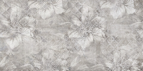 antique flower pattern with cement wall texture. Vintage background
