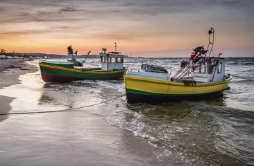 Foto op Plexiglas De Oostzee, Sopot, Polen Fishing boats on Baltic Sea beach in Karlikowo District in Sopot city, Poland