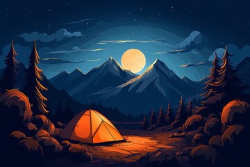 a tent in the woods - obrazy, fototapety, plakaty