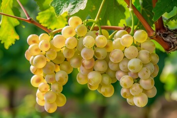 cluster of white grapes nestled among lush green leaves, Generative AI
