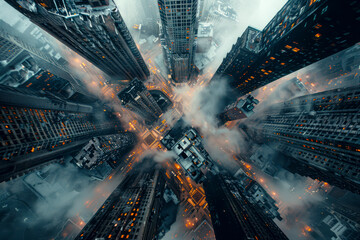 Urban Ruins: Aerial Views of a Post-Apocalyptic Metropolis - obrazy, fototapety, plakaty