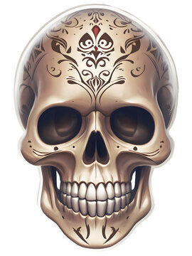 Mexican Floral Skull, Calavera Day Of The Death Celebration Sugar Skull Styled Design, 3D PNG File 