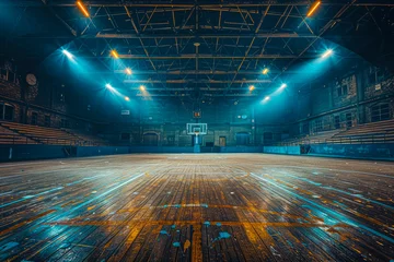 Fotobehang Desolate basketball court in an abandoned arena: A photographer's empty canvas © Fernando Cortés