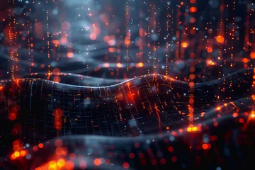 Foto op Canvas cyber security futuristic, dynamic data stream digital binary big data, and blockchain transactions  © Jirapong