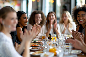 Empowered Women: Networking and Celebrating Success at a Café Business Meeting