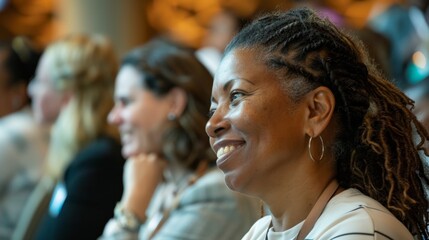 Smiling Woman in Audience, Positive Community Engagement