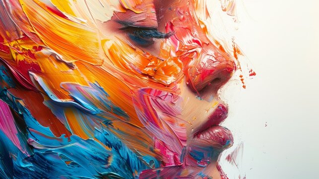 Imaginative artist using bright colors, forming abstract backdrop
