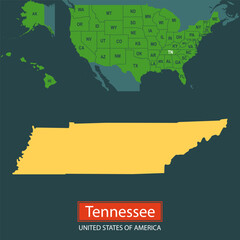 United States of America, Tennessee state, map borders of the USA Tennessee state.