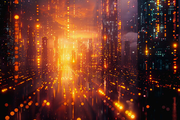 Obraz premium cyber security futuristic, dynamic data stream digital binary big data, and blockchain transactions 