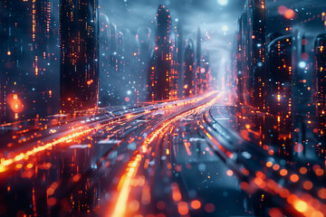 Obraz premium cyber security futuristic, dynamic data stream digital binary big data, and blockchain transactions 