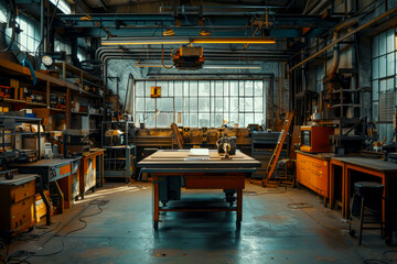 Fototapeta na wymiar Spacious Industrial Workshop with Machinery: A Photographer's Dream
