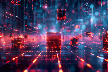 cyber security futuristic, dynamic data stream digital binary big data, and blockchain transactions 