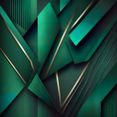 Poster Modern dark green abstract background. Minimal. Color gradient. Banner with geometric shapes, lines, stripes and triangles. Design. Futuristic. Cut paper or metal effect minerals Generative AI  © Gerg
