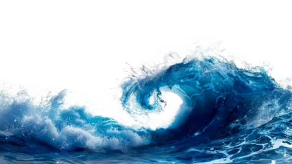 Gordijnen Curling blue ocean wave on transparent background - stock png. © Volodymyr