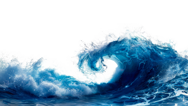 Curling blue ocean wave, cut out - stock png.