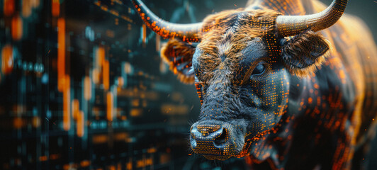 Bull forex market concept 3D illustration trading on the currency exchange. Digital Bull Bull market 3D Illustration - obrazy, fototapety, plakaty