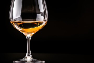 The golden reflection of dessert wine in a sleek glass against a dark, elegant background. Sophisticated Dessert Wine on Dark Backdrop