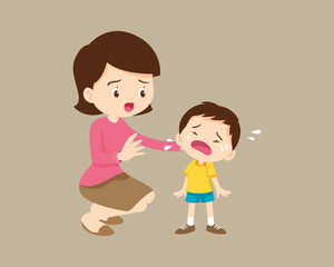 Comforting sad children with parent