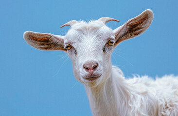 Portrait of goat on blue background