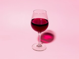 Rosé Illusion: Red Wine Glass on a Pink Background