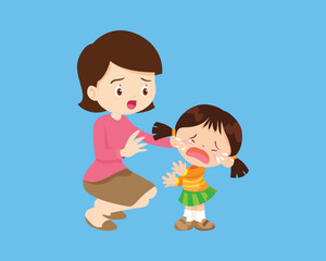 Comforting sad children with parent