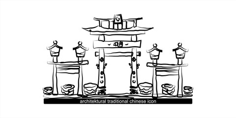 Hand sketched vector illustration of traditional chinese building architecture icons