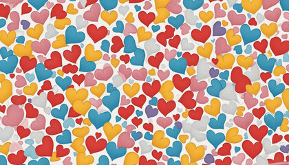 Fototapeta premium People and hearts in different colors on a white background