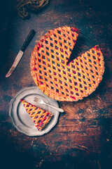 Kersenvlaai. Dutch cherry pie. Cherry pie with dough lattice from Limburg, Netherlands. Handbaked...