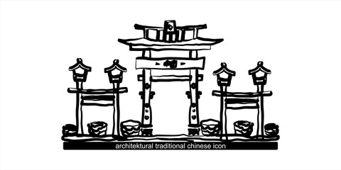 Hand sketched vector illustration of traditional chinese building architecture icons