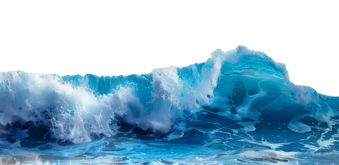 Curling blue ocean wave on transparent background - stock png.