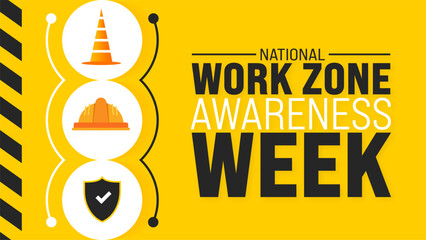 April is National Work Zone Awareness Week background template. Holiday concept. use to background, banner, placard, card, and poster design template with text inscription and standard color. vector 
