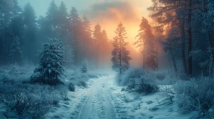 Poster Fantastic winter landscape during sunset. © hugo