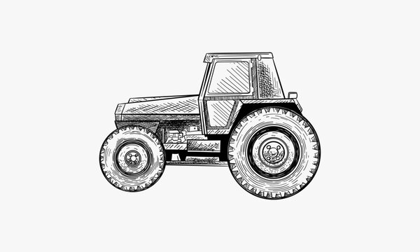 recommend clip art: Farm tractor sketch. Hand drawn vector illustration