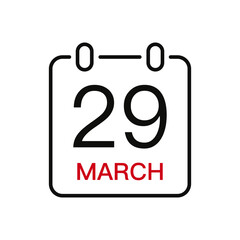 March 29 date on the calendar, vector line stroke icon for user interface. Calendar with date, vector illustration.