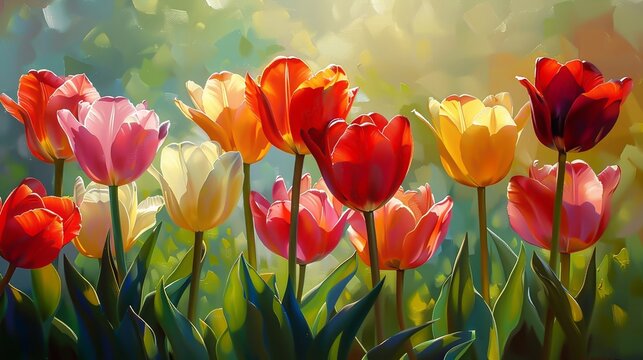 Beautiful tulips in a field