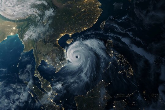 satellite image of a hurricane on earth, tropical cyclone, tornado, over ocean