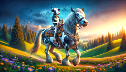 cow and horse in the fairytale world